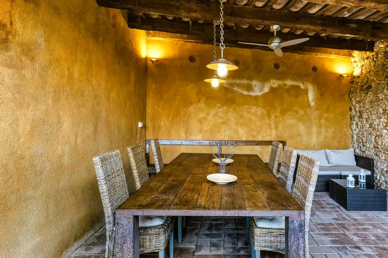 Covered porch with dining table